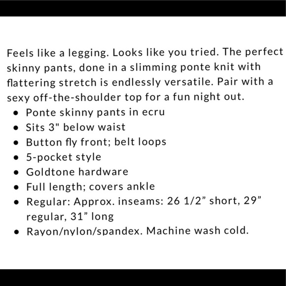 WHBM PONTE KNIT SKINNY PANTS in Ecru | Sz 2L - Picture 6 of 7